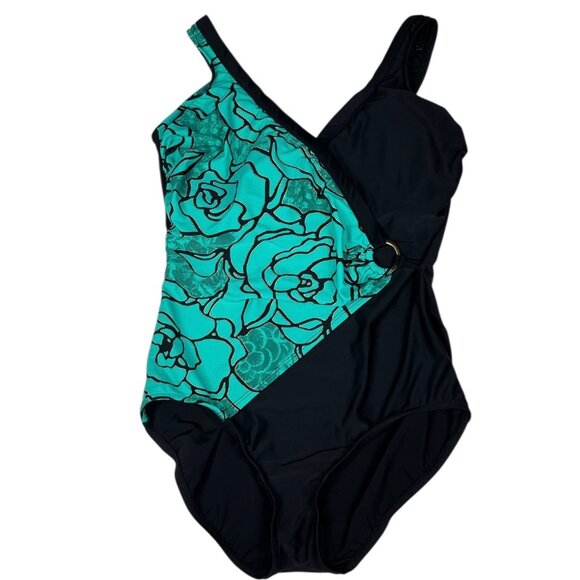 Vintage Shape Detector Swimsuit One Piece Crossover Size 16 Made in the USA - Picture 1 of 13